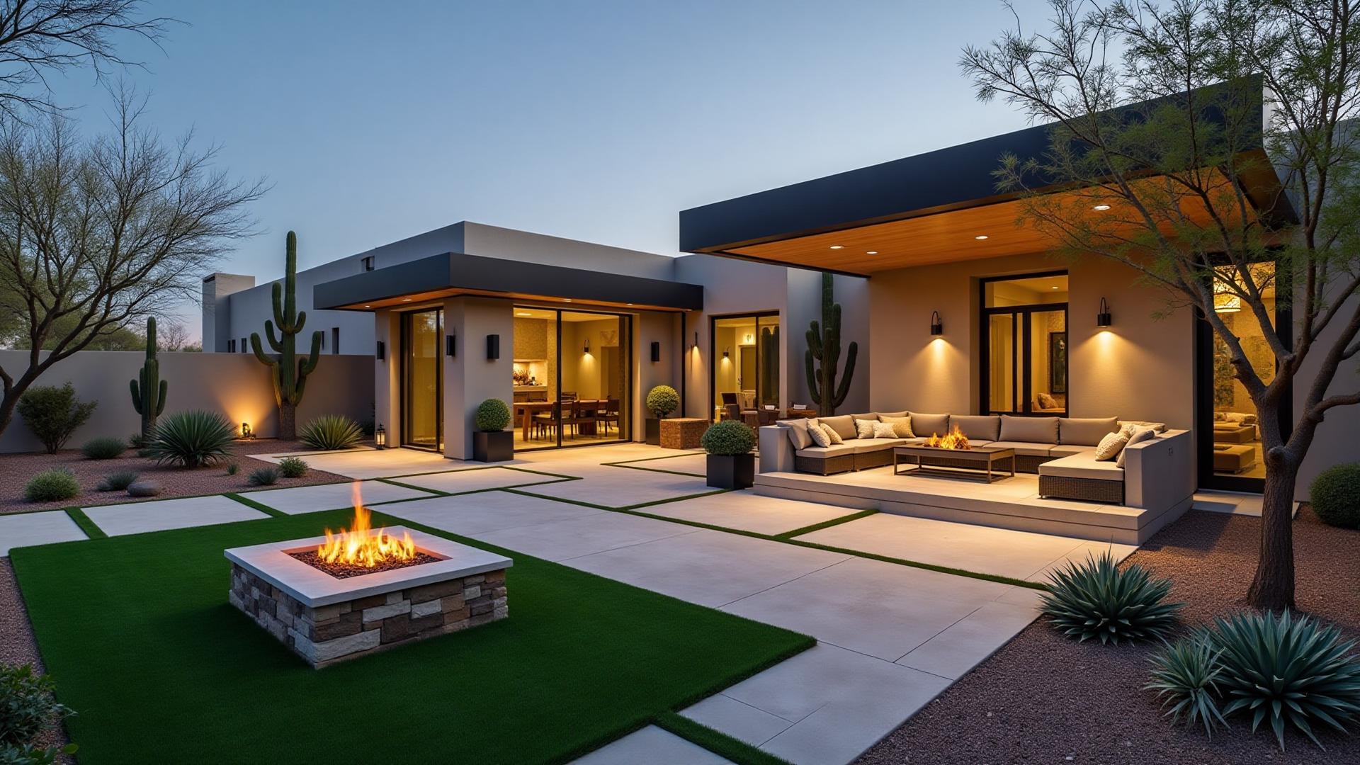 Luxury Paradise Valley estate landscape with mature palms, travertine hardscape, and resort-grade plantings